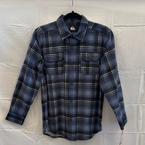 Quiksilver Boys Navy and Yellow Plaid Corduroy Shirt